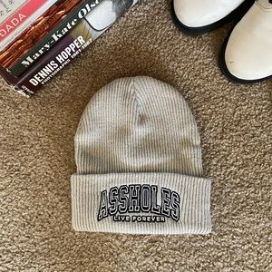 RARE ASSHOLES LIVE FOREVER / LINDA FINEGOLD GREY PATCH BEANIE CAP